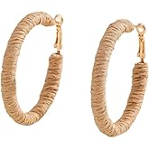 Handmade Rattan Earrings Big Circle Woven Straw Wicker Rattan Dangle Earrings Boho Round Statement Drop Earrings for Women Statement Summer Hoop Earrings Jewelry