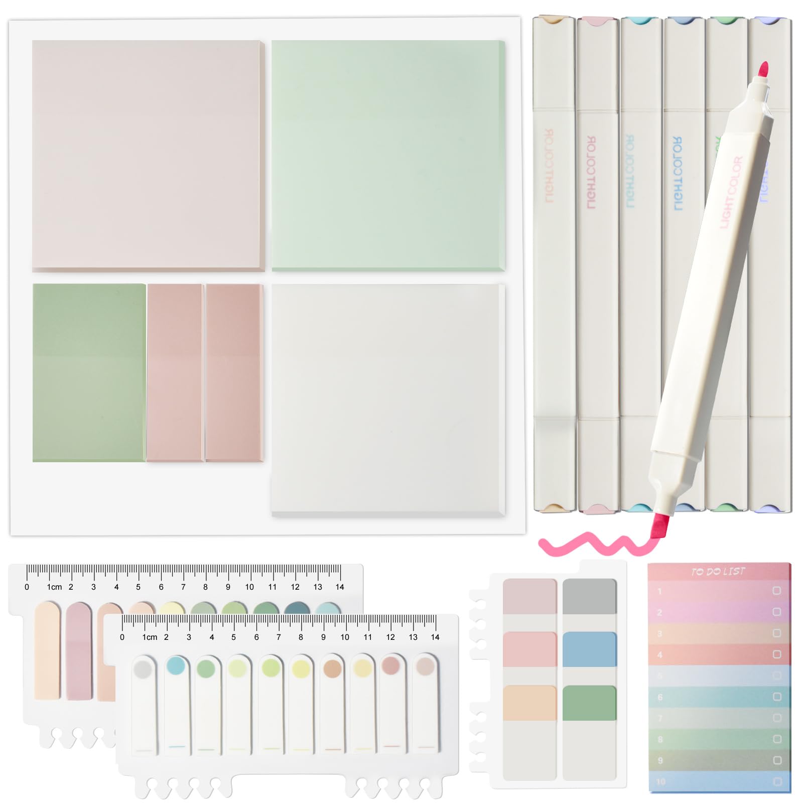 Omsscun 870 Transparent Sticky Notes Set with 6 Highlighters - Waterproof Pastel Clear Sticky Notes, Sticky Index Tabs, See Through Sticky Notes, Book Annotation Kit for Revision Supplies