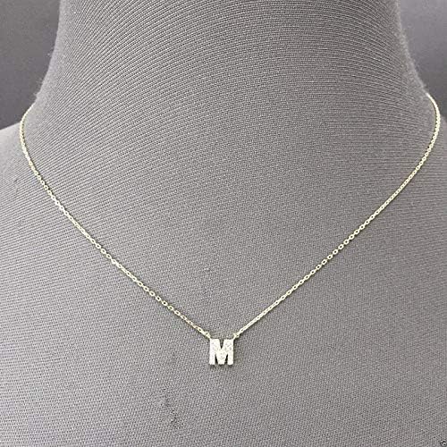 Silver Finish Accent Initial M Cubic Zirconia Rhinestone Pendant Dainty Necklace Set For Women