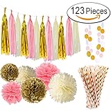 Paxcoo 123 Pcs Pink and Gold Baby Shower Decorations for Girls Baby