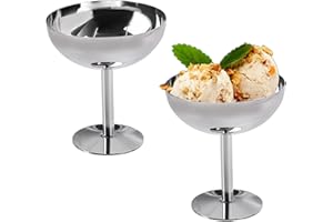 2Pcs Ice Cream Bowls Stainless Steel Resuable Luxury Creative High Ice Cream Cup Dessert Bowls for Serving