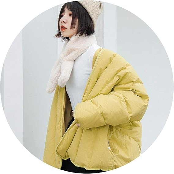 Amazon ショートルーズ ダウンジャケット レディース 秋 冬 厚い綿 服 薄めコート レディース ダウン90 ホワイト 黄色 ワンサイズ コート ジャケット 通販
