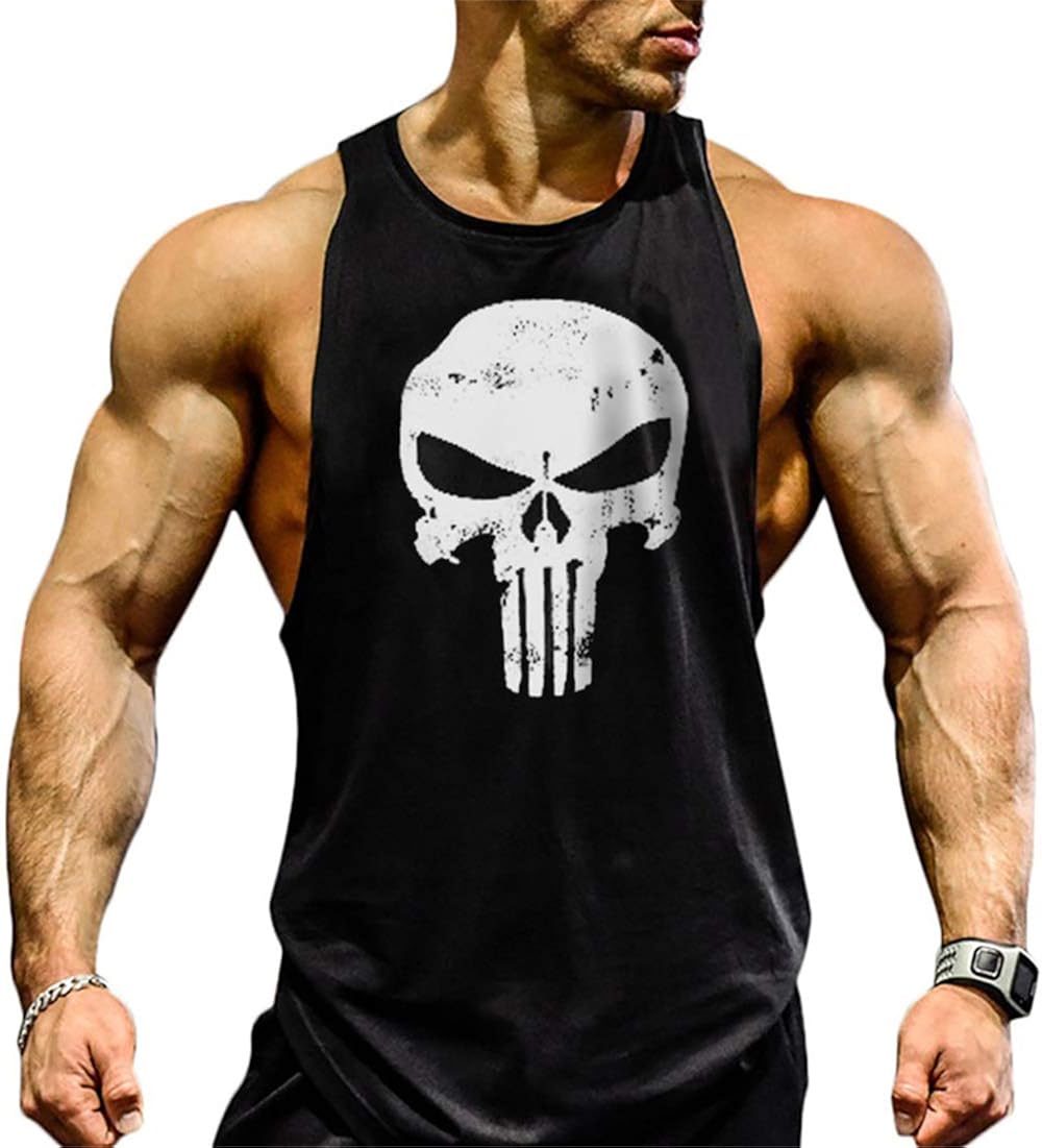 COWBI Mens Skull Print Bodybuilding Muscle Vest Tank Top