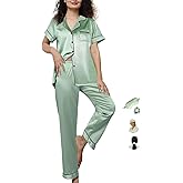 WJing Yi Jia Womens Pajamas Set XS-4XL Silk Satin Pajama Sets Short Pj Sets Button Down Pjs Set Loungewear Sleepwear
