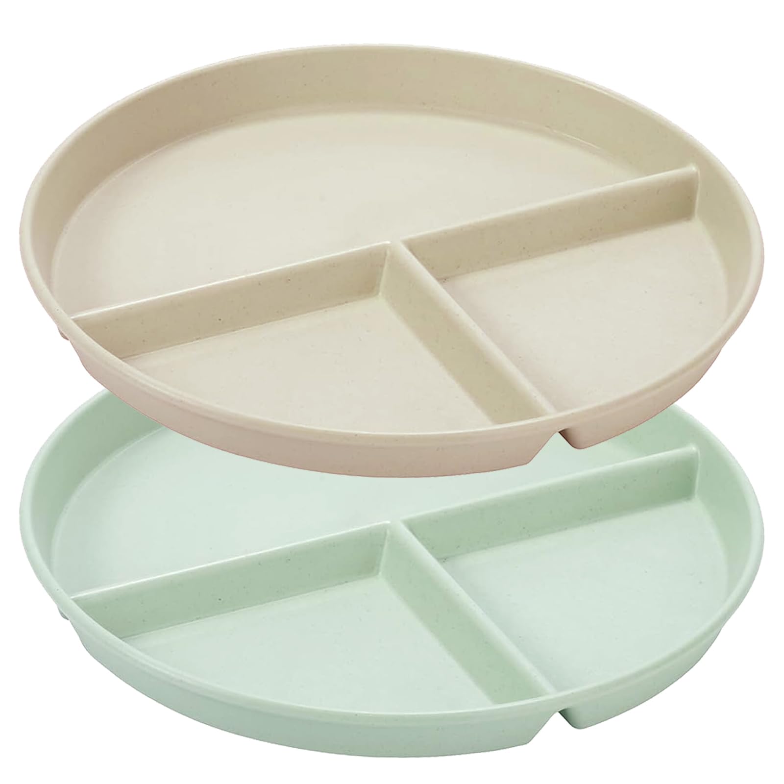 Sukevitor 2Pcs Divided Plates, Reusable Plastic Tray Three Divided Round Plate Dish Tray, Dinnerware Divider Plates Microwave and Dishwasher Safe