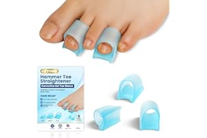 CEYOME Hammer Toe Straightener Corrector for Women & Men - 8 Pcs (Blue) Hammer Toe Straightener, Gel Toe Splints for Curled, Crooked & Hammer Toes Relief, Realigns Bent or Claw Toes - 3 Different Sizes (S/M/L)