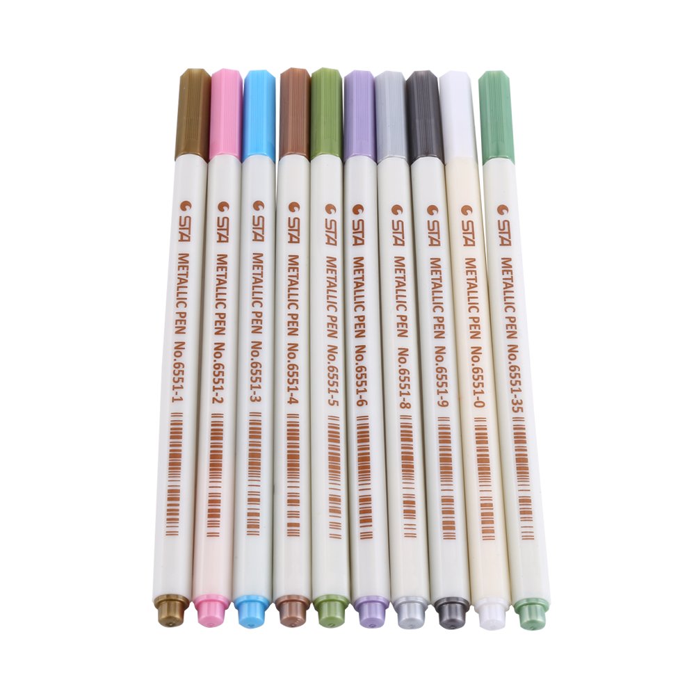 Walfront STA Pen Metallic Painting Pen Set of 10 Pcs Art Fine Tip Colored Pen Supplies Painting Marker for Artists Watercolor Sketching Coloring