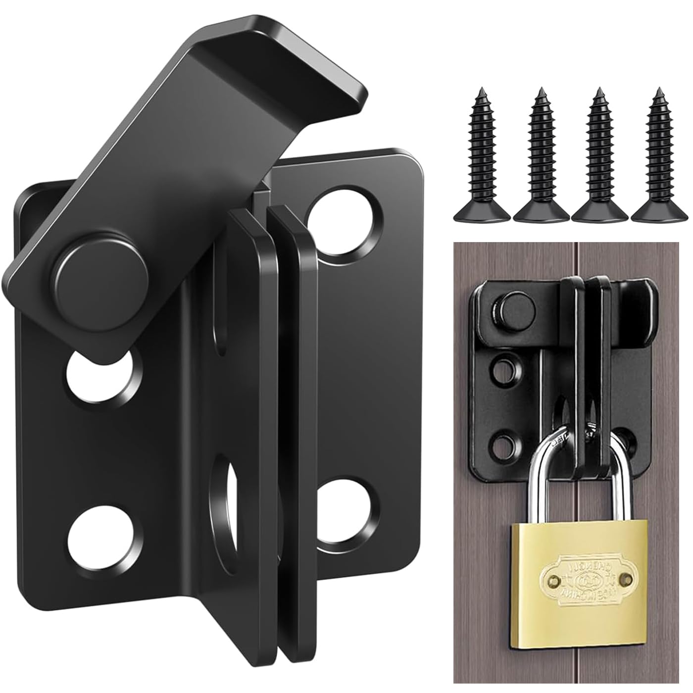 Litensh Stainless Steel Flip Gate Latch Door Bolt Latch Lock with Padlock Hasp for Shed Cabinet Barn Pet Cage, Left Open Black Size S