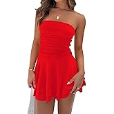 AIBUSIS Women 2025 Summer Strapless Tube Dress Sexy Off Shoulder Ruffle Tiered Flowy Mini Dresses Vacation Outfits