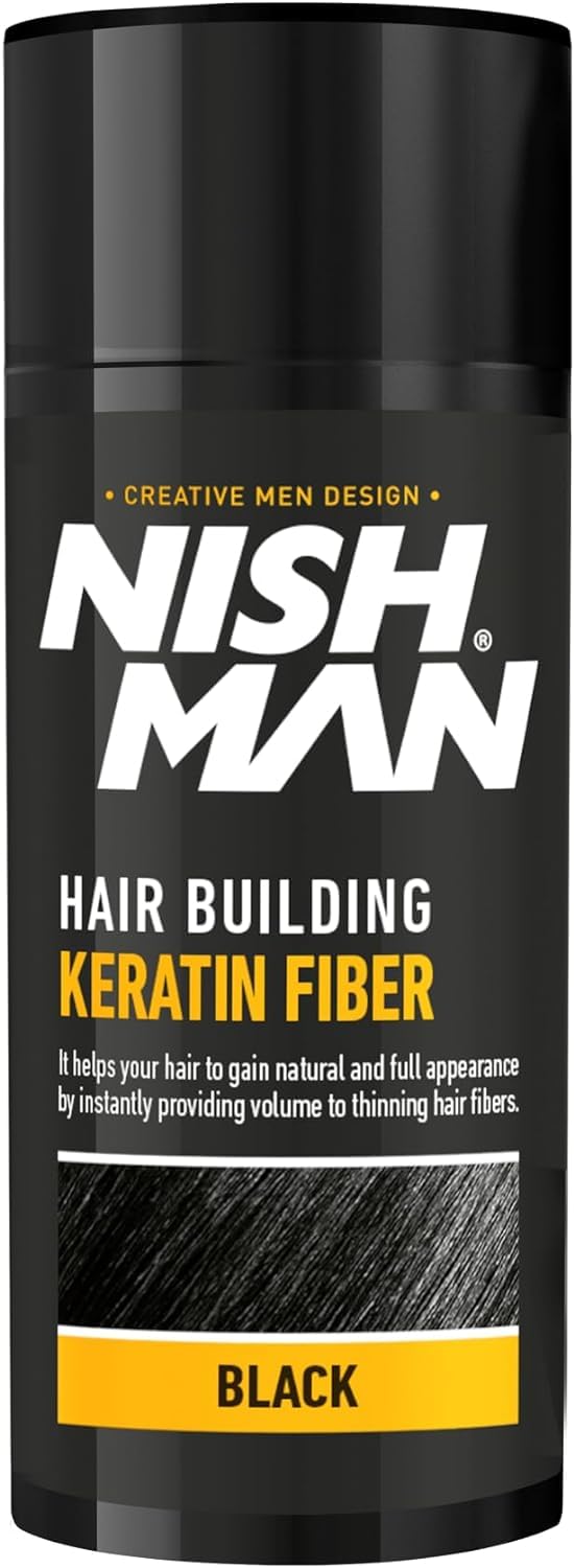 NISHMAN Hair Building Keratin Fiber - Black 21g - Instant Voluminous Effect for Thin Hair - Powerful Keratin Fibers for Thicker-Looking Hair