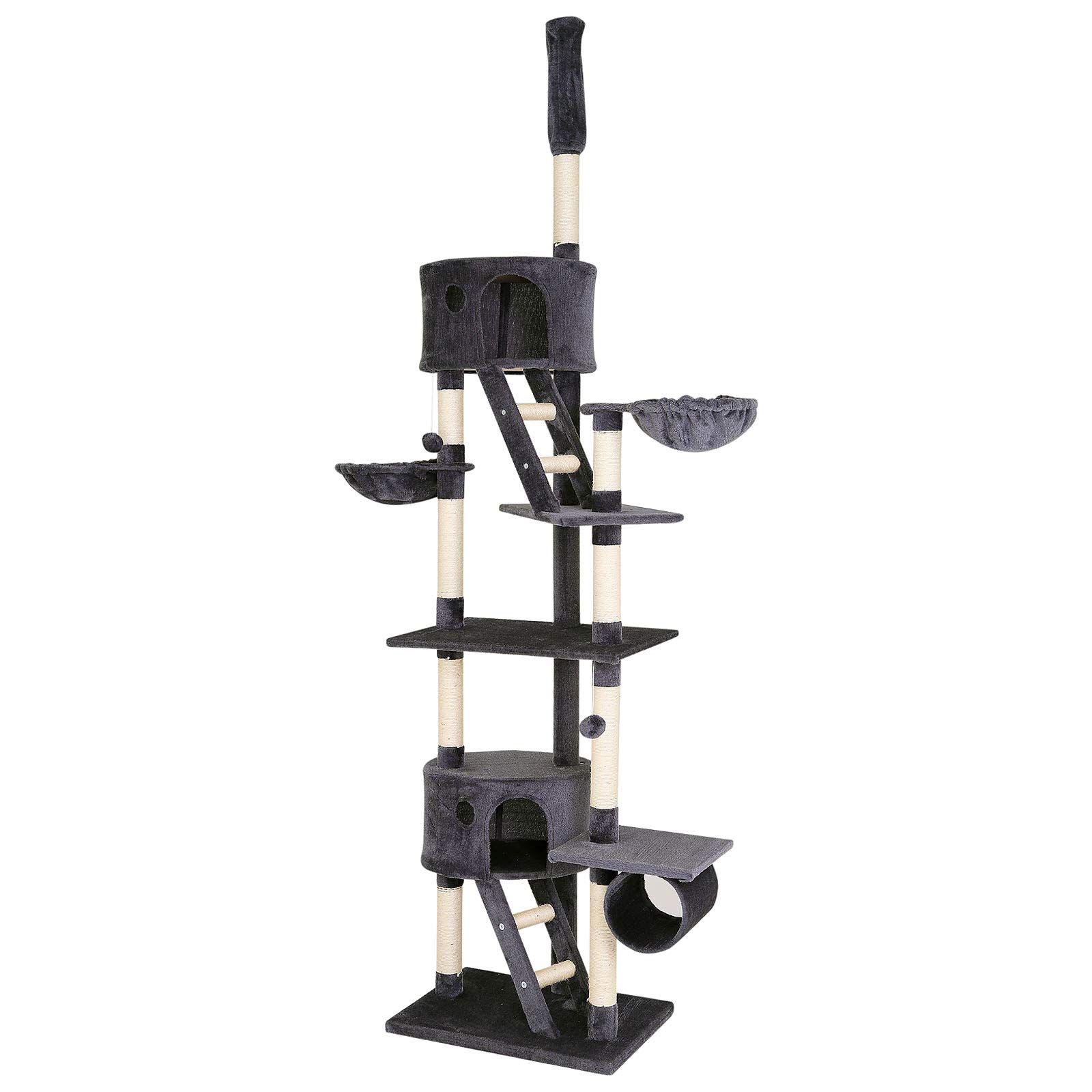 lionto dibea Cat Tree Activity Centre High Ceiling Scratching Post, 240 to 260 cm, Grey