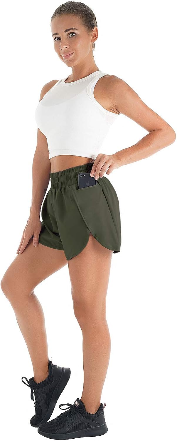 Blooming Jelly Womens Quick-Dry Running Shorts Sport Layer Elastic Waist Active Workout Shorts with Pockets 1.75": Clothing