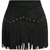 Breoklla Western Skirts for Women Fringe Mini Faux Suede Cowgirl Skirt for Country Concert Rodeo Outfit Rave Festival