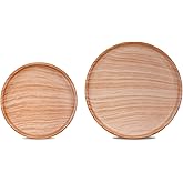 Ceramic Plant Saucer | Plant Trays for Indoors | Drip Tray | Plant Pot Saucers (4.5in + 5.75in, Wooden Grain)