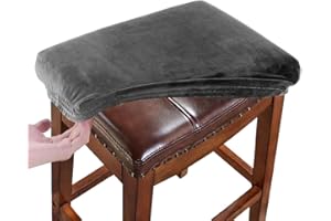 RHYII Stool Covers Rectangular Velvet Set of 4, Vanity Stool Covers Stretch Washable Saddle Bar Stool Slipcover Bench Seat Protector with Elastic Bands Dark Gray