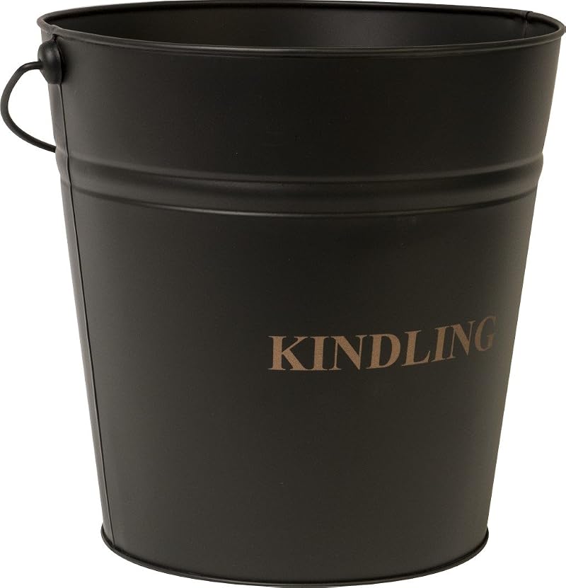 Ivyline BKB30 30cm Black Kindling Bucket Iron Copper Print Fireside Log Holder