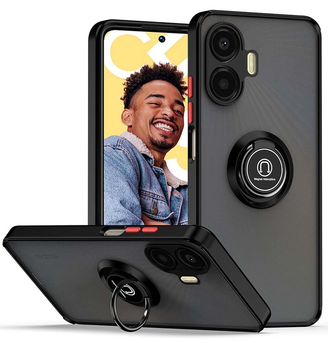 Tumundosmartphone Matte Case with Black Edge and 360 Rotating Ring for Realme C55