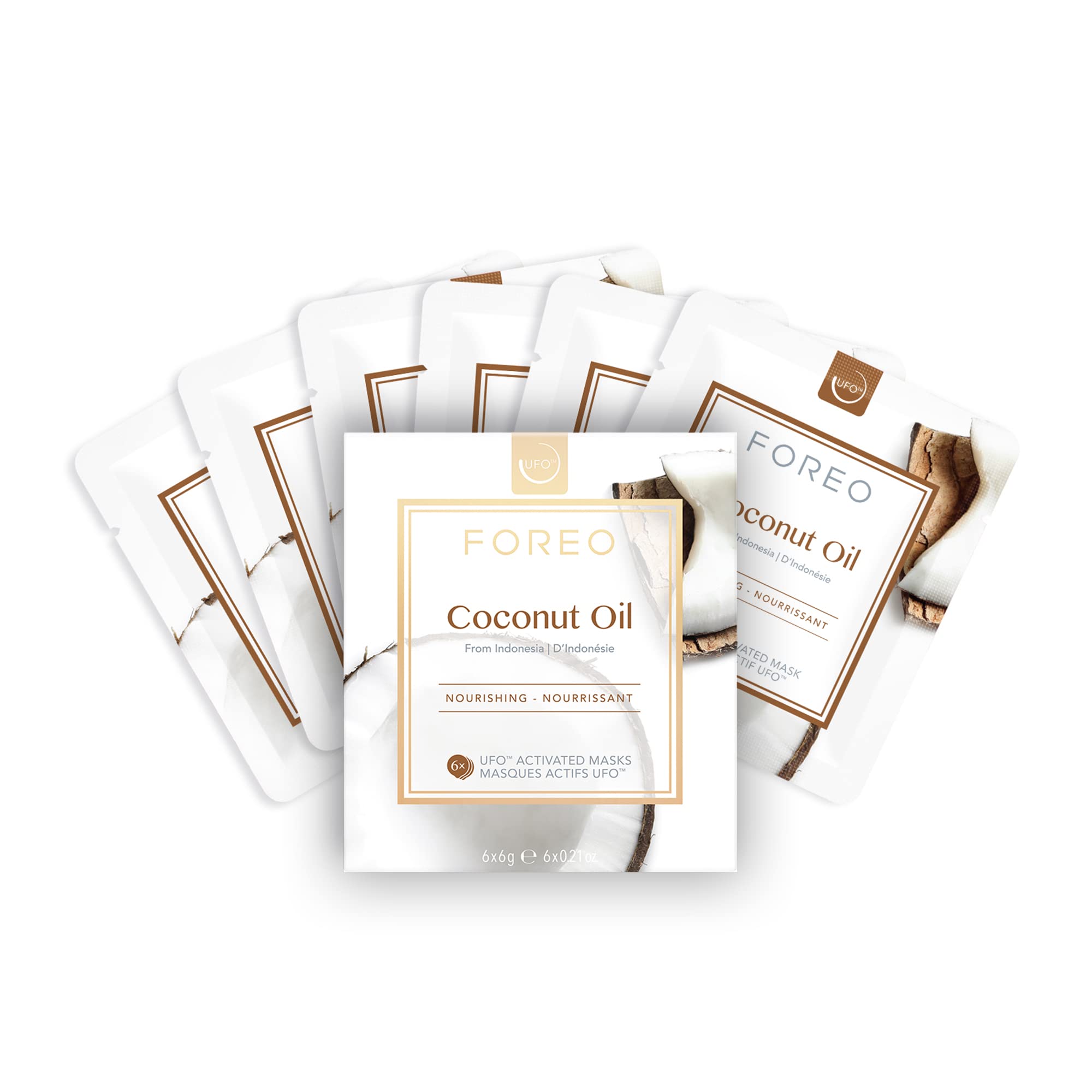 FOREO Coconut Oil Dual UFO Activated Facial Mask for Dehydrated Skin, 6 pack, Nourishing & Hydrating, Coconut Oil & Coconut Water, Cruelty-Free, Clean Formula, Compatible with all UFO devices