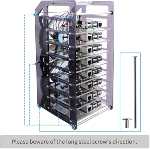 GeeekPi Raspberry Pi Cluster Caja, Raspberry Pi Rack Case Caja apilable con ventilador 120mm RGB LED 5V Fan para Raspberry Pi 4B / 3B + / 3B / 2B / B + y Jetson Nano (8 capas)