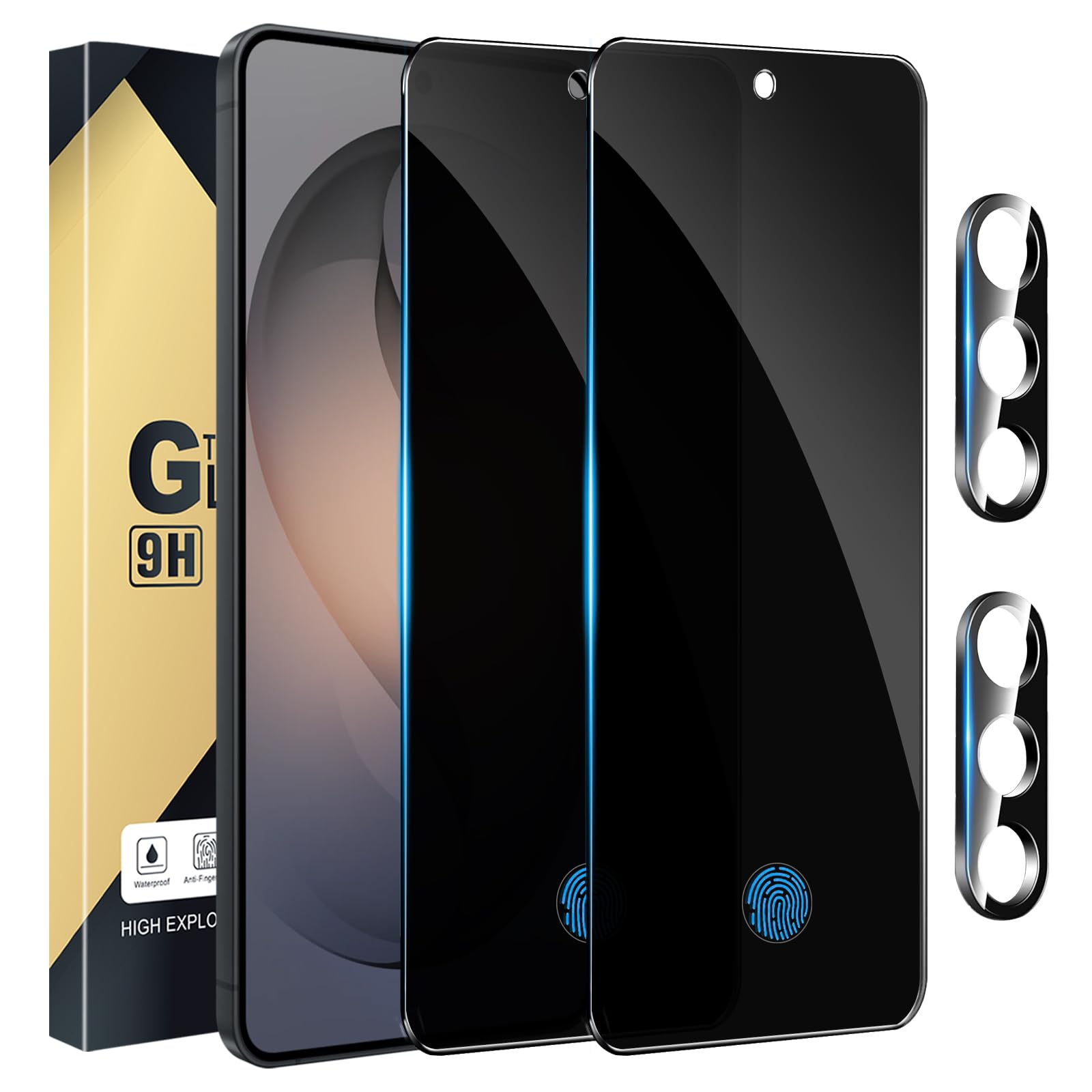 2 Pack Privacy Screen Protector Compatible with Galaxy S26 Plus 5G - Tempered Film [Fingerprint Unlock Support] - Camera Lens Protectors - Installation Frame - High Clarity - Anti-Spy Protection