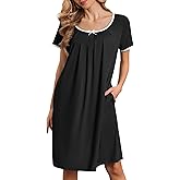 Ekouaer Moo Moos for Women Short Sleeve House Dresses with Pockets Pleated Mumu Dress Soft Nightgowns S-XXXL