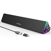 LENRUE Computer Speakers for Desktop,PC Speakers with Single USB for Power and Stereo Sound,Touch Lights Gaming Speakers Soun