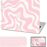 AKIT Compatible with MacBook Air 13 Inch Case M1 2022 2021 2020 2019 2018 A2337 A2179 A1932, Pattern Hard Shell Laptop Case+Screen Protector+Keyboard Cover for MacBook Air 13.3 Inch, Pink Wave