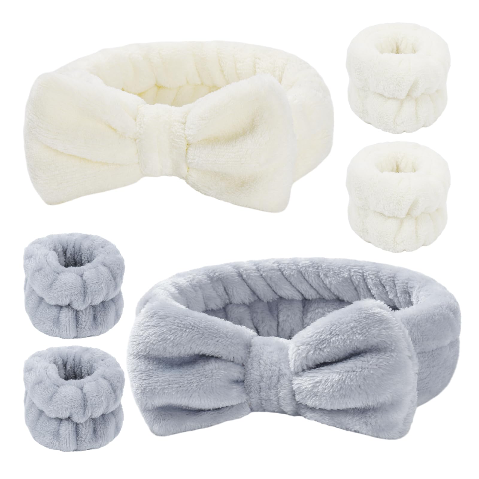Photo 1 of 6 Pcs Spa Headband and Wristbands,Coral Fleece Makeup Cosmetic Headband for Washing Face, Bow Headbands for Shower Terry Cloth Headbands for Women Facial Hair Band