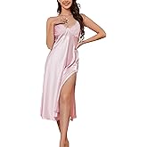 ALCEA ROSEA Satin Nightgown Long Silky Slip dress Sleeveless sexy with slit Slip dress V neck