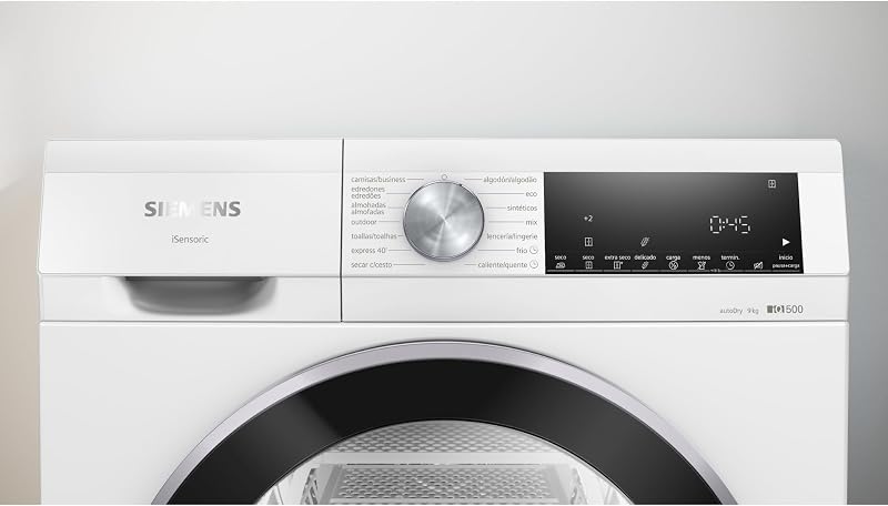 - Secador de bomba de calor, 9 kg, iQ500, autosecagem, meia carga, branco, WQ42G200ES