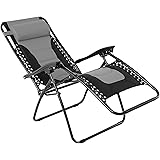 HERA'S PALACE Outdoor Folding Reclining Lawn Chair, Adjustable Zero Gravity Lounge Chair XL with Pillow and Cup Holder for In