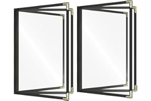 Goodsmart Cafe-Style Menu Covers, 3Pages/6Views Standard 8.5''x 11” Menu Holders, Durable Double-Stitched Edge, Crystal Clear Vinyl Protection, Easy-Insert Design Ideal for Restaurants