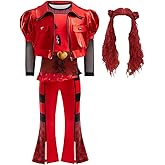 Girls Kids Rise of Red Costume Descendants Halloween Cosplay Includes Jacket Skirt Pants Wig 4-piece set 5-14Y