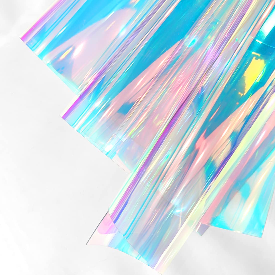 Photo 1 of 6 Pcs Holographic Clear PVC Fabric Iridescent Blue 0.8mm Thick Transparent Vinyl Mirrored Foil Laser Crafts Fabric for XHT XHT