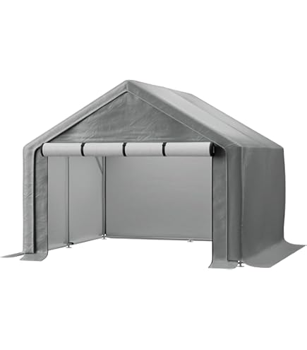 Quictent 8x12ft Carport Shelter - Portable Garage With Roll-Up Mesh Windows, Reinforced Frame, Silver Gray