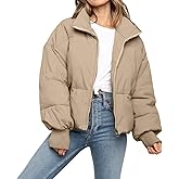 Women’s Winter Cropped Puffer Jacket Coat Casual Quilted Baggy Long Sleeve Zip Down Jackets Outerwear