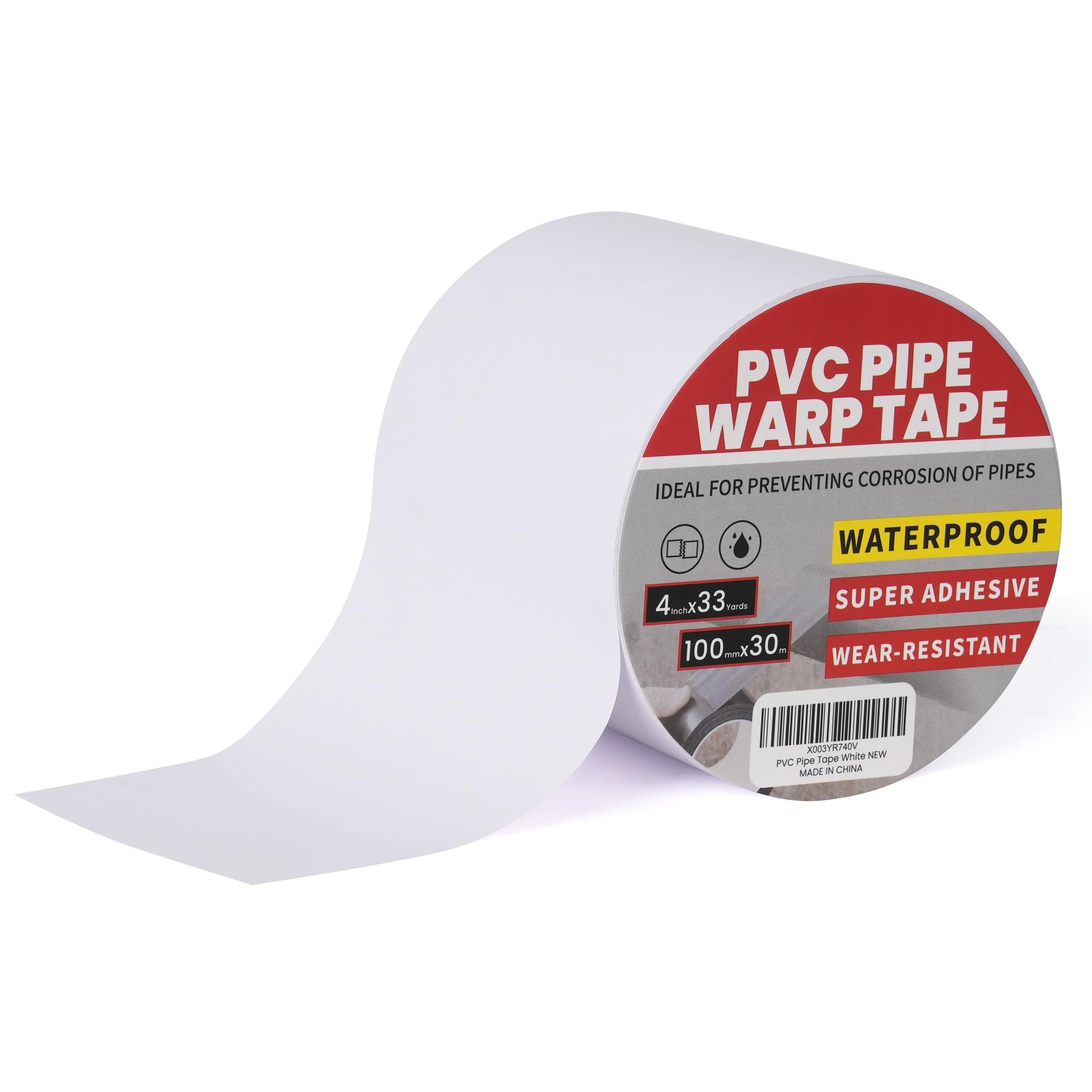 TAPEBEAR Corrosion Protection Pipe Wrap for Metal, Electrical, Outdoor & Underground Pipes - Waterproof PVC White Tape, Duct Anti-Corrosion & Protection, 100mm x 30m