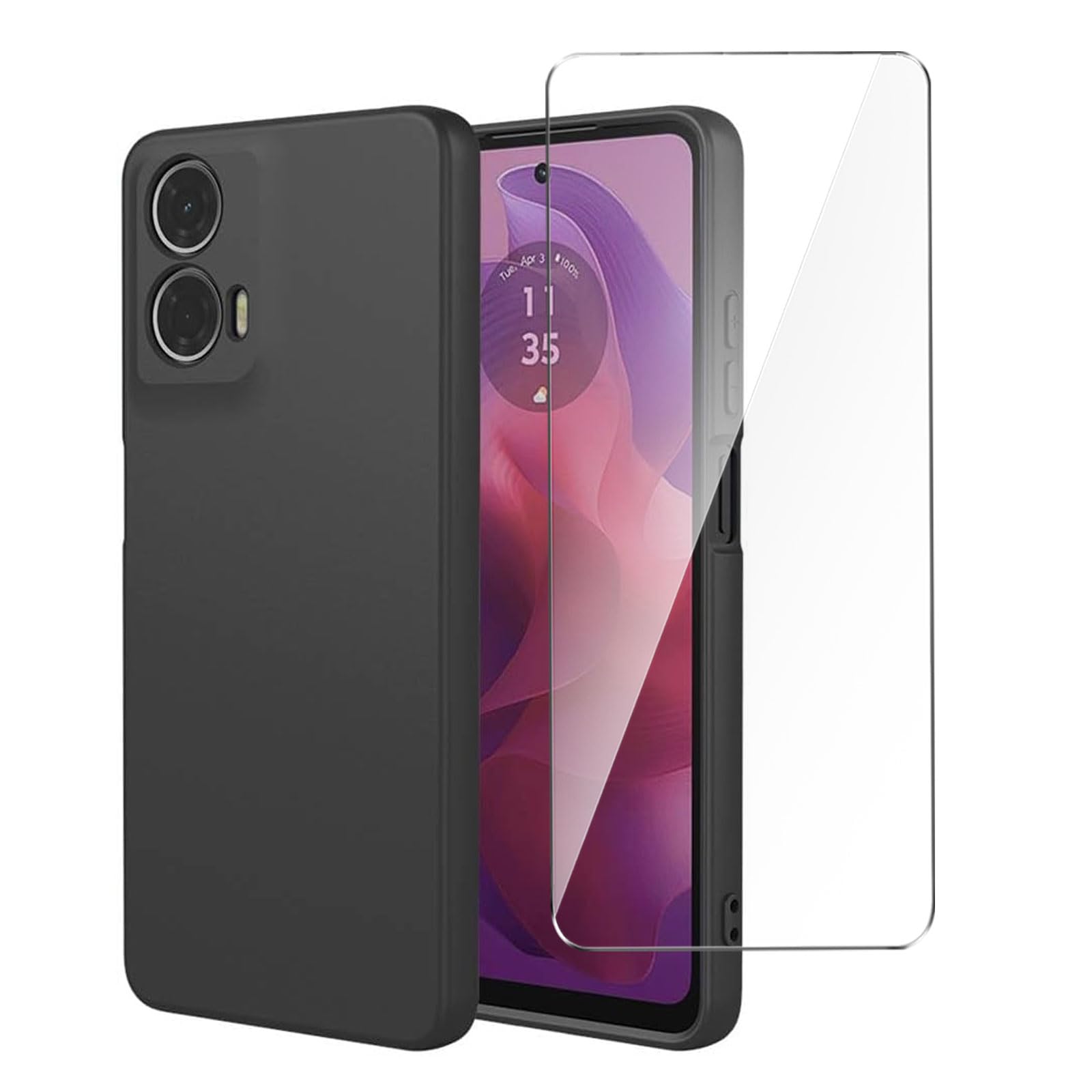 LYZXMY Case for Motorola Moto G34 5G with 1 x Tempered Film Glass Screen Protector - Black Cover Soft Flexible Bumper Silicone TPU Shell for Motorola Moto G34 5G (6.5")