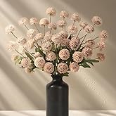Yastouay 6pcs Fake Flowers Faux Silk Pompon Mums, Bulk Fake Mini Chrysanthemums with Stems, Artificial Kiku Flowers for Vase DIY Centerpieces Bouquet Floral Arrangements Decorations, Beige