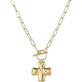 TASBERN Chunky Cross Necklace for Women Hammered Gold Cross Pendant Toggle Clasp Paperclip Chain Statement Choker Bold Faith Jewelry Gift