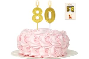 Kinsynko 80th Birthday Candles for Cake Birthday Candles 80 Years Old, Gold Number 80 Cake Topper Happy Birthday Wedding Anni