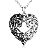 Celtic Knot Horse Necklace Sterling Silver Heart Love Irish Animal Couple Pendant Good Luck Irish Jewelry Horses Gift for Women