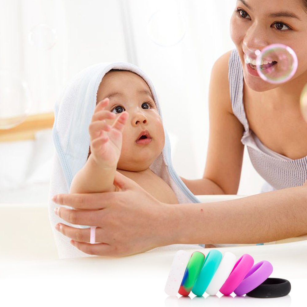 Silicone Ring Women / Wedding Band , iCharmore 7 Rings Pack Engagement Ring for Daily Use (Size7)