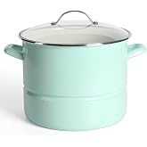 Martha Stewart Thayer 16-Quart Enamel On Steel Scratch Resistant Steamer Stock Pot w/Stainless Steel Insert - Martha Blue