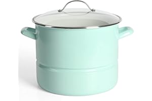 Martha Stewart Thayer 16-Quart Enamel On Steel Scratch Resistant Steamer Stock Pot w/Stainless Steel Insert - Martha Blue