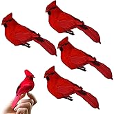 Ciarain 4PCS Red Cardinals Birds Ornament, 3D Artificial Vibrant Red Birds with Clip Decor for Wreath, Branches, Christmas Tree, Halloween,Floral Arrangements,Realistic Cardinal for Women Gifts