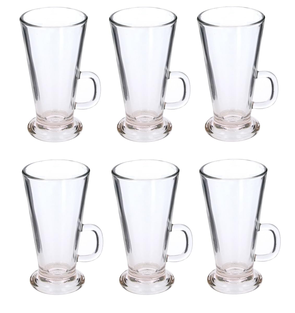 WARESHARK Pack of 6 Tall Latte Glasses Tea & Coffee Cups, Heat Resistant Glass, Hot Drink Cafe Mugs with Handle. Ideal for Milk Juice, Cappuccino, Espresso and Hot Chocolate (280ml)