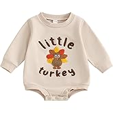 FYBITBO Newborn Thanksgiving Outfit Girl Boy Little Turkey Romper Bubble Long Sleeve Onesie Fall Thanksgiving Baby Clothes