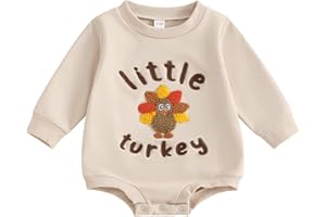 FYBITBO Newborn Thanksgiving Outfit Girl Boy Little Turkey Romper Bubble Long Sleeve Onesie Fall Thanksgiving Baby Clothes