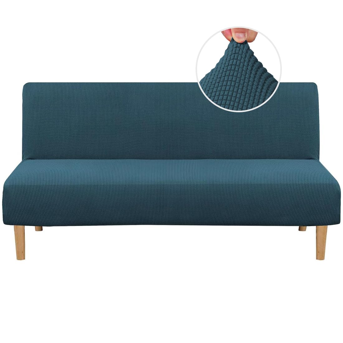 Photo 1 of H.VERSAILTEX Armless Futon Cover Stretch Sofa Bed Slipcover Protector Elastic Feature Rich Textured High Spandex Small Checks Jacquard Fabric Futon Cover, Machine Washable, Deep Teal
